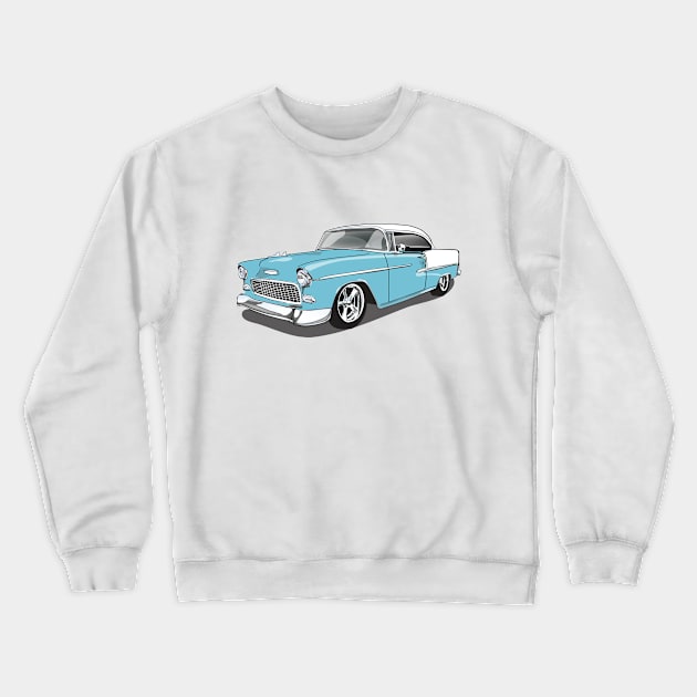 1955 Skyline Blue Chevy Bel Air Print Crewneck Sweatshirt by RPM-ART